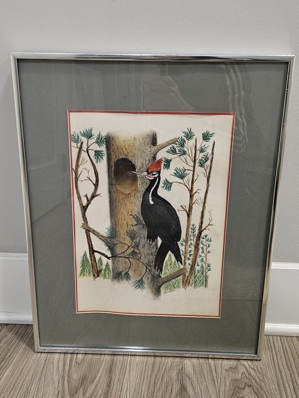 VTG Original Signed Howard E. Reichert Woodpecker Painting "Woody" 16.5" x 20.5"